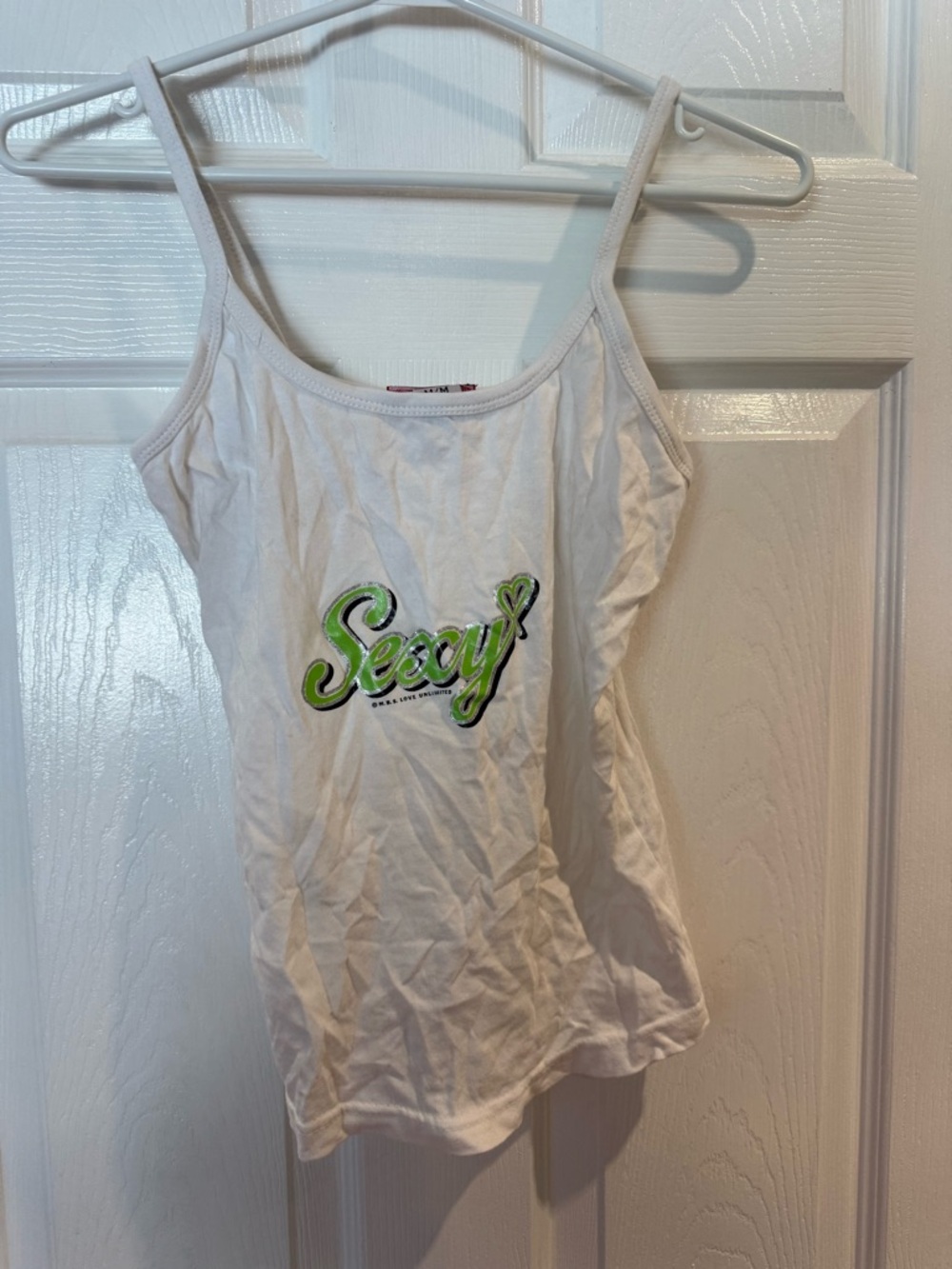 Elle White Cotton Spaghetti Strap Tank with Red Label Accent